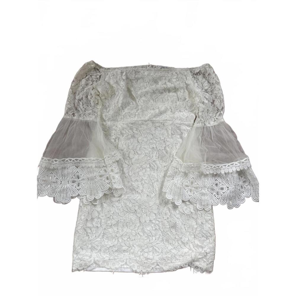 Elegant Off-Shoulder Lace Dress with Bell Sleeves